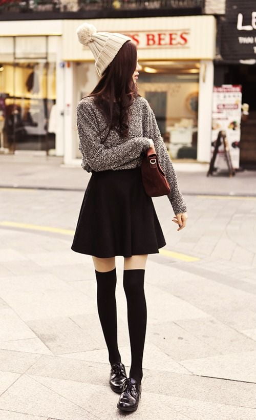 black thigh high socks outfit