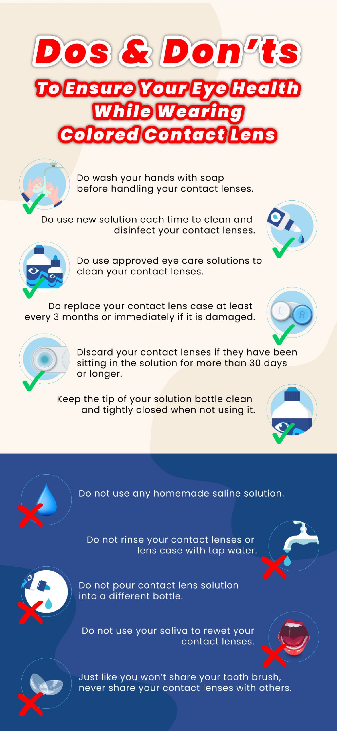 Dos and Don’ts to ensure your eye health while wearing colored contact lens: