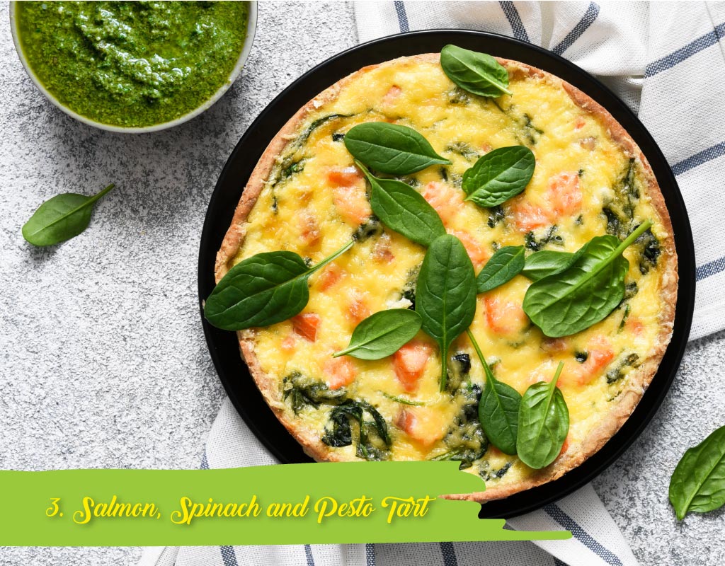 Salmon, Spinach and Pesto Tart