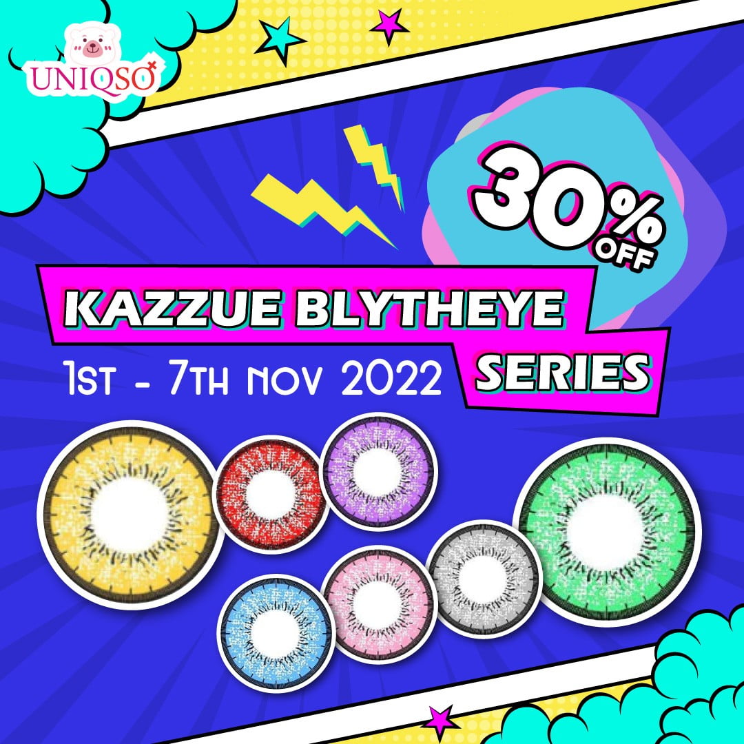 🌟 Promotion🌟
Get it now with 30% OFF the Kazzue Blytheye Series till the 7th of November 2022. (while stocks last) 

Features:-
👁️ Enlarging effect
👁️ Blends in with your natural eye.
👁️ Thick rim for your every cosplay need!

✨ 7 colours to choose from!✨
🔍 Powers up to -6.00
👁 DIA 14.8 mm / B.C 8.9mm

#uniqso #uniqsocontacts #kazzue #cosplay #cosplaycontacts #naturalcontacts #alternativestyle #sfxcontacts #contactlenses #sweetycon #anime #freedelivery #worldwideshipping #特殊カラコン #コスプレ #度ありカラコン #高発色カラコン #コスプレ #カラコン通販 #送料無料 #콘텍트렌즈 #kontaktlinse #美瞳