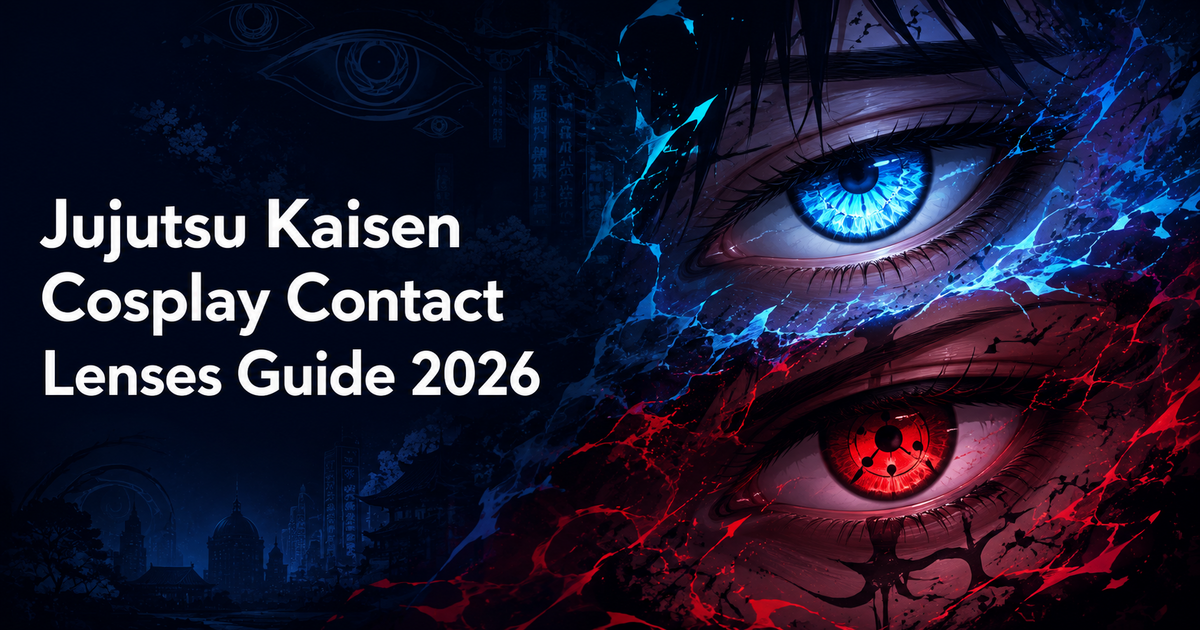Jujutsu Kaisen cosplay contact lenses guide with blue and red eye effects